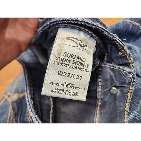 Silver Suki 27x31 Mid Super Skinny Stretch Women's Distressed Flap Pocket Jeans - Picture 8 of 14